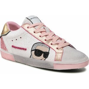 Sneakersy KARL LAGERFELD KL60136G White Textured Lthr w/Pink