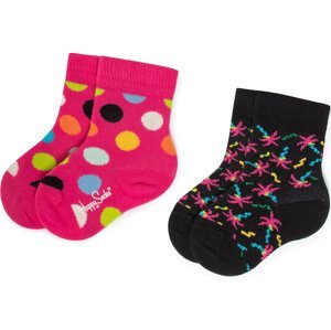Sada 2 párů dětských vysokých ponožek Happy Socks KBDO02-9300 Růžová
