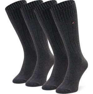 Sada 2 párů pánských vysokých ponožek Tommy Hilfiger 352002001 Anthracite Melange 030