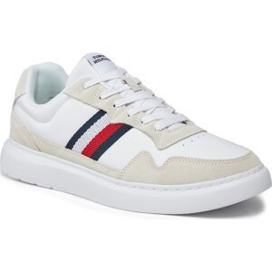 Sneakersy Tommy Hilfiger Light Cupsole Lth Mix Stripes FM0FM04889 White YBS