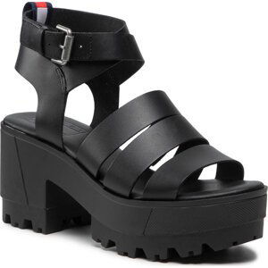 Sandály Tommy Jeans Heeled Leather Sandal EN0EN01803 Black BDS