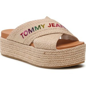Espadrilky Tommy Jeans Rainbow Branding Mule Flatform EN0EN01313 Natural Rope 0F4