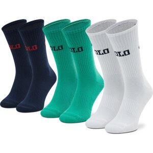 Sada 3 párů vysokých ponožek unisex Polo Ralph Lauren 449874553001 Grn/Navy/White