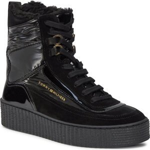 Polokozačky Tommy Hilfiger Patent Laceup City Snow Boot FW0FW07841 Black BDS