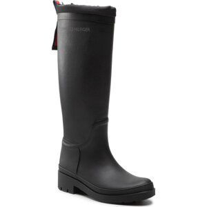 Holínky Tommy Hilfiger Th Overknee Rainboot Monogram FW0FW06868 Černá