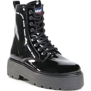Turistická obuv Tommy Jeans Patent Lace Up Boot EN0EN01151 Black BDS