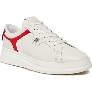 Sneakersy Tommy Hilfiger Pointy Court Sneaker FW0FW07460 Ecru/Fierce Red 0K5