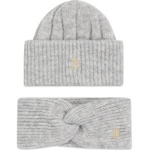 Sada čepice a čelenka Tommy Hilfiger Th Timeless Beanie + Headband AW0AW15370P4A Medium Grey Heather P4A