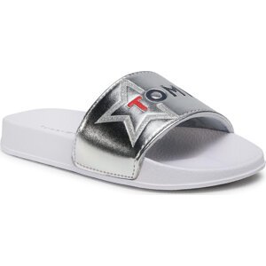 Nazouváky Tommy Hilfiger Logo Print Pool Slide T3A0-30890-0742 M Silver 904