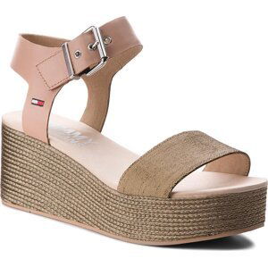 Sandály Tommy Jeans Sporty Denim Flatform Sandal EN0EN00221 Nude 003