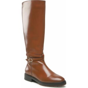 Kozačky ve vojenském stylu Tommy Hilfiger Leather Belt Longboot FW0FW06758 Winter Cognac GVI