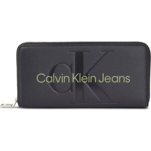 Velká dámská peněženka Calvin Klein Jeans Sculpted Mono Zip Around Mono K60K607634 Black/Dark Juniper 0GX