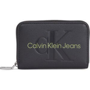 Malá dámská peněženka Calvin Klein Jeans Sculpted Med Zip Around Mono K60K607229 Black/Dark Juniper 0GX