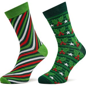 Sada 2 párů pánských vysokých ponožek Rainbow Socks Xmas Socks Balls Adults Gifts Pak 2 Zelená