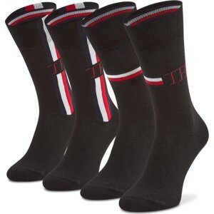 Sada 2 párů pánských vysokých ponožek Tommy Hilfiger 100001492 Black 001