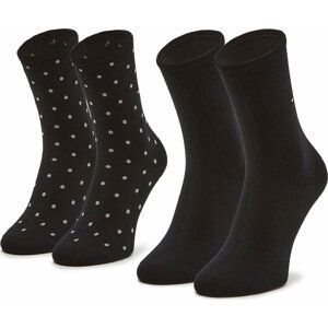 Sada 2 párů dámských vysokých ponožek Tommy Hilfiger 100001493 Black 001