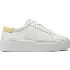 Sneakersy Calvin Klein Flatform Cup Lace Up Epi Mono HW0HW01911 White/Tender Yellow 0K6