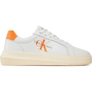 Sneakersy Calvin Klein Jeans Chunky Cupsole Laceup Mon Lth Wn YW0YW00823 Bright White/Shocking Orange 02W