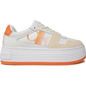Sneakersy Calvin Klein Jeans Bold Flatf Low Lace Mix Nbs Sat YW0YW01308 Bright White/Coral Rose 02T