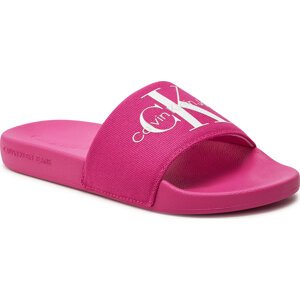 Nazouváky Calvin Klein Jeans Slide Monogram Co YW0YW00103 Fuchsia Fedora/Bright White 0J3