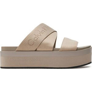 Nazouváky Calvin Klein Jeans Flatform Sandal Webbing In Mr YW0YW01361 Béžová