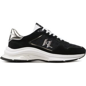 Sneakersy KARL LAGERFELD KL53165 Black Lthr/Textile W/Silver
