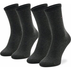 Sada 2 párů dámských vysokých ponožek Tommy Hilfiger 371221 Anthracite Melange 030