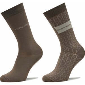 Sada 2 párů pánských vysokých ponožek Calvin Klein 701224111 Lead Grey 002