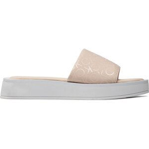 Nazouváky Calvin Klein Flatform Slide - Canv Mono HW0HW00893 Sand Mono 0LD