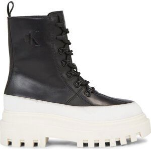 Polokozačky Calvin Klein Jeans Flatform Lace Up Boot Lth YW0YW01110 Black/Bright White BEH