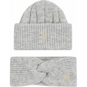 Dárková sada Tommy Hilfiger Th Timeless Beanie + Headband AW0AW15370P4A Medium Grey Heather P4A