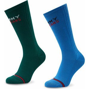 Sada 2 párů vysokých ponožek unisex Tommy Jeans 701218957 Green/Blue 007