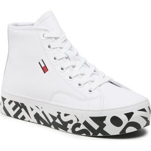 Sneakersy Tommy Jeans Cups. Print Logo Mid EN0EN02065 White 0K4
