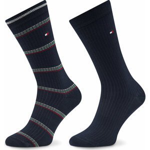 Sada 2 párů dámských vysokých ponožek Tommy Hilfiger 701222645 Navy/Multicolor 039
