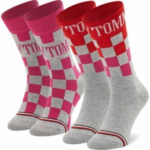 Sada 2 párů dětských vysokých ponožek Tommy Hilfiger 701220266 Magenta/Grey 002
