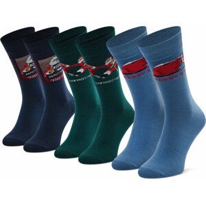 Sada 3 párů pánských vysokých ponožek Jack&Jones Jacsanta Claus Sock Giftbox 12198046 Navy Blazer/Blue