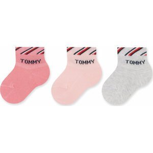 Sada 3 párů dětských vysokých ponožek Tommy Hilfiger 701220277 Pink Combo 002