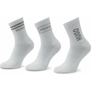 Sada 3 párů dámských vysokých ponožek Hugo 3p Qs Rib Logo Cc W 50484149 100