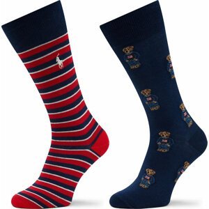 Sada 2 párů pánských vysokých ponožek Polo Ralph Lauren 449892838001 2Pk Navy Bear/Stripe