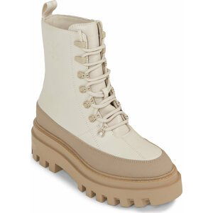 Polokozačky Calvin Klein Jeans Flatform Lace Up Boot Lth YW0YW01110 Eggshell/Travertine 0F7