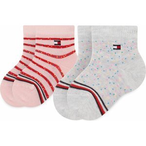 Sada 2 párů dětských vysokých ponožek Tommy Hilfiger 701220275 Pink Combo 002