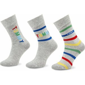 Sada 3 párů dětských vysokých ponožek Tommy Hilfiger 701222670 Light Grey Melange/Multicolor 031
