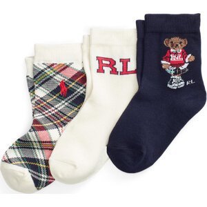 Sada 3 párů dětských vysokých ponožek Polo Ralph Lauren 446896765001 Navy/Cream