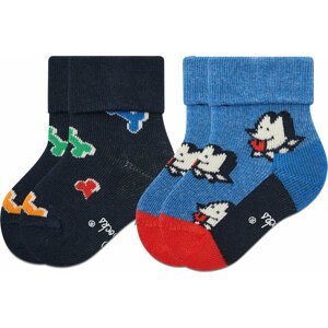 Sada 2 párů dětských vysokých ponožek Happy Socks KDDB45-6500 Tmavomodrá