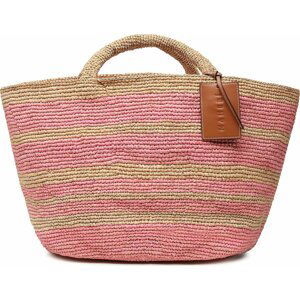 Kabelka Manebi Natural Raffia Panier V 5.8 AK Tan And Pink Stripes