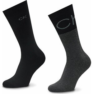 Sada 2 párů pánských vysokých ponožek Calvin Klein 701219839 Grey Melange 001