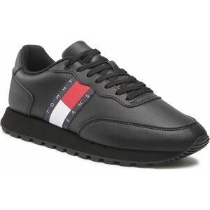 Sneakersy Tommy Jeans Leather Runner Ess EM0EM00898 Triple Black 0GK