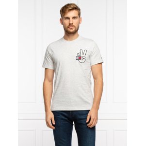 Tommy Jeans pánské šedé triko PEACE BADGE - S (PJ4)