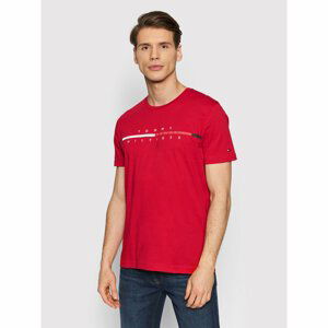 Tommy Hilfiger pánské červené triko Corp split logo tee - S (XM1)