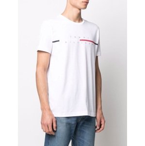 Tommy Hilfiger pánské bílé triko Corp split logo tee - S (YBR)